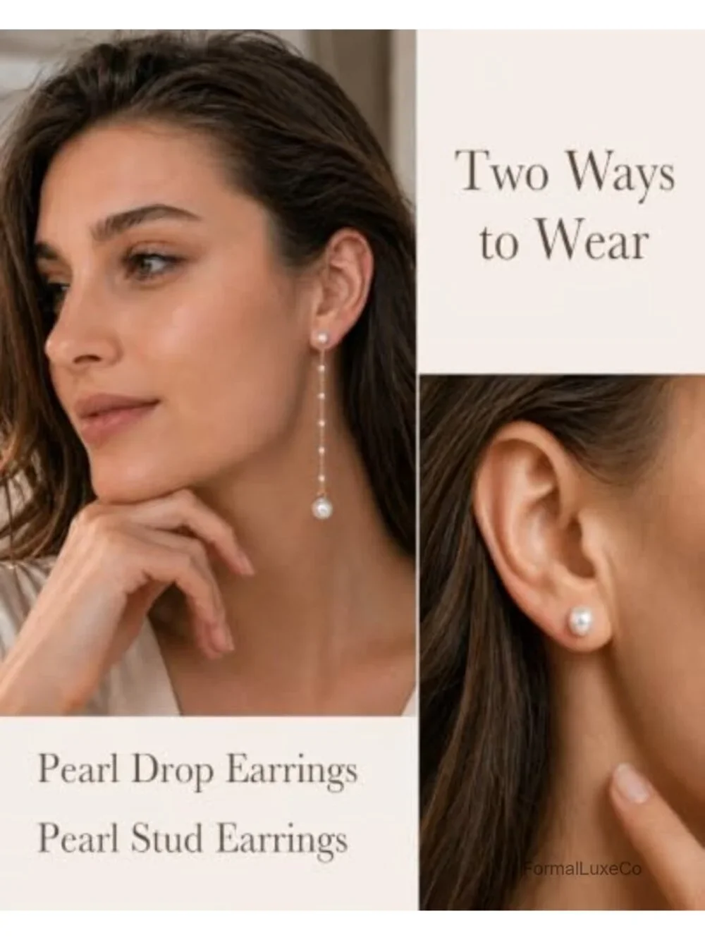 14K Gold Plated Detachable Pearl Drop Earrings Long Chain Dangle Bridal Jewelry